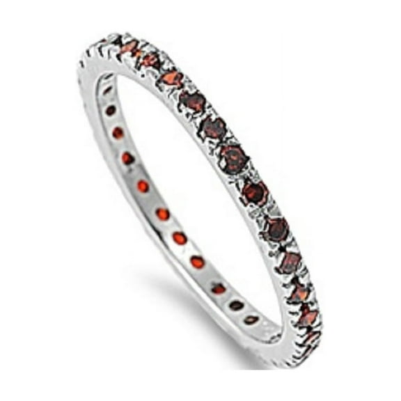 Stackable Eternity Simulated Garnet Cubic Zirconia Ring Sterling Silver 925