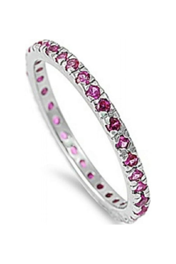 Stackable Eternity Simulated Ruby Cubic Zirconia Ring Sterling Silver 925