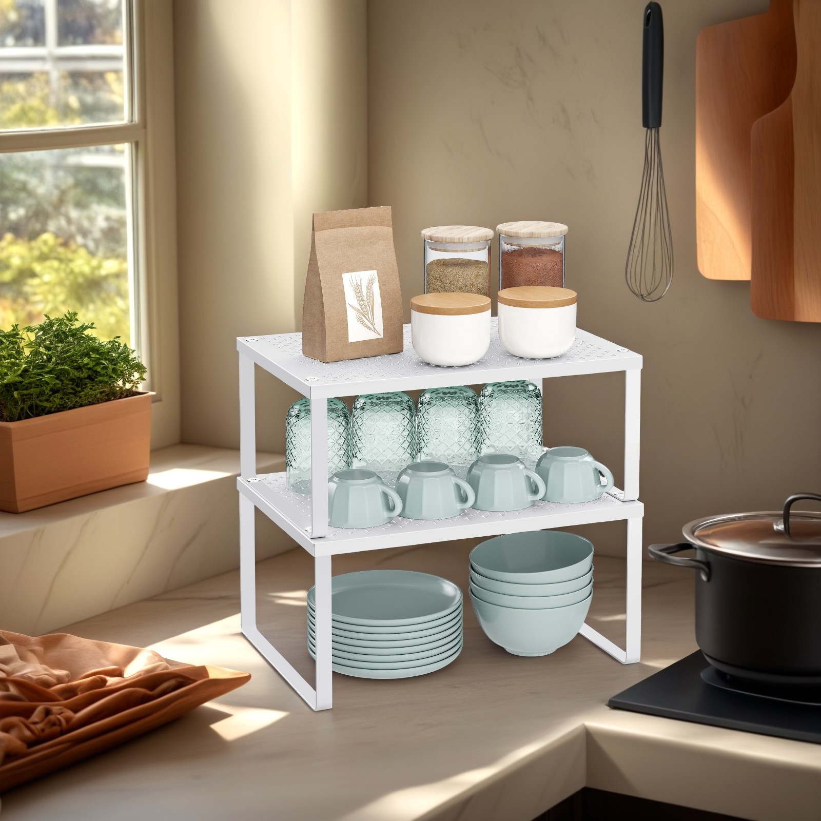 Kitchen Containers Storage Rack Stackable & Expandable Kitchen Storage Rack, Metal Countertop Organizer ...