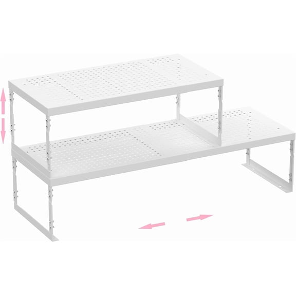 Stackable Expandable Metal Shelf Organizer Adjustable Wire Storage Rack 2 Pack Large White