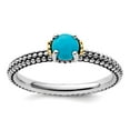 thumbnail image 1 of 2.5mm 925 Sterling Silver Polished Prong set Oxidized Stackable and 14k Simulated Turquoise Antiqued Ring Size 6 Stackab, 1 of 2