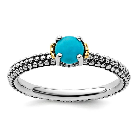 2.5mm 925 Sterling Silver Polished Prong set Oxidized Stackable and 14k Simulated Turquoise Antiqued Ring Size 6 Stackab