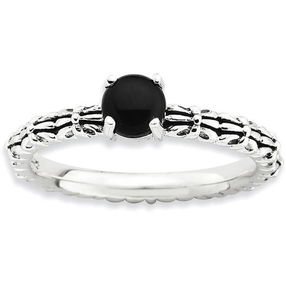 Stackable Expressions Sterling Silver Black Agate Antiqued Ring