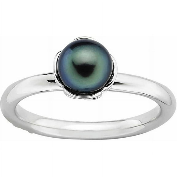 Stackable Expressions Sterling Silver Black Freshwater Cultured Pearl Ring