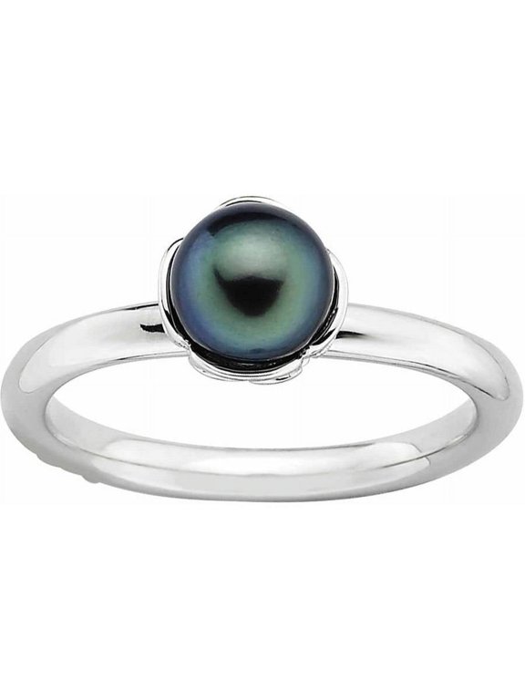 Sterling Silver Black Freshwater Cultured Pearl Ring