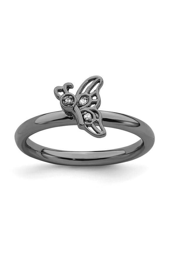 2.5mm 925 Sterling Silver Ruthenium plating Stackable Black Plated Butterfly Angel Wings With Dia. Ring Size 5 - Stackab