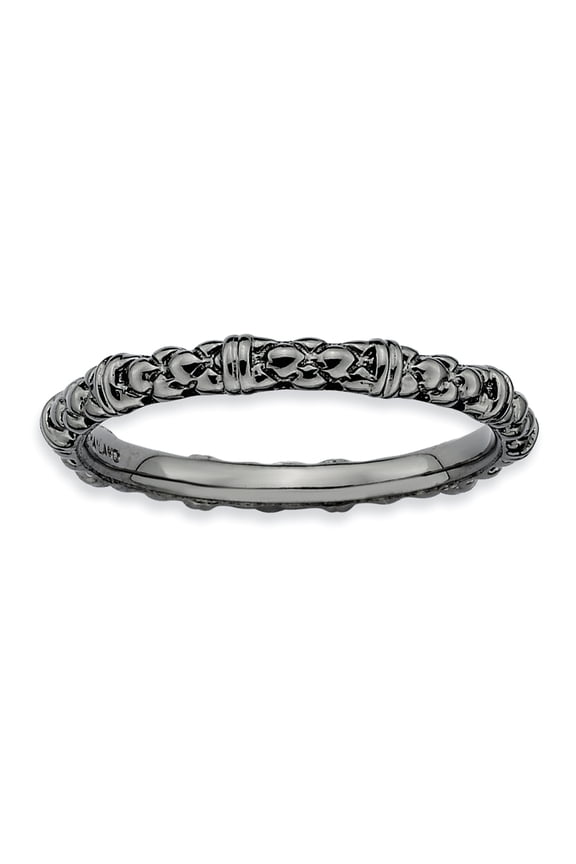 Stackable Expressions Sterling Silver Black-plated Cable Stackable Ring