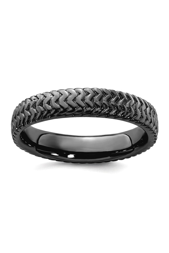 925 Sterling Silver Textured Polished Patterned Ruthenium plating Stackable Black Plated Ring Size 6 Stackable Ring for