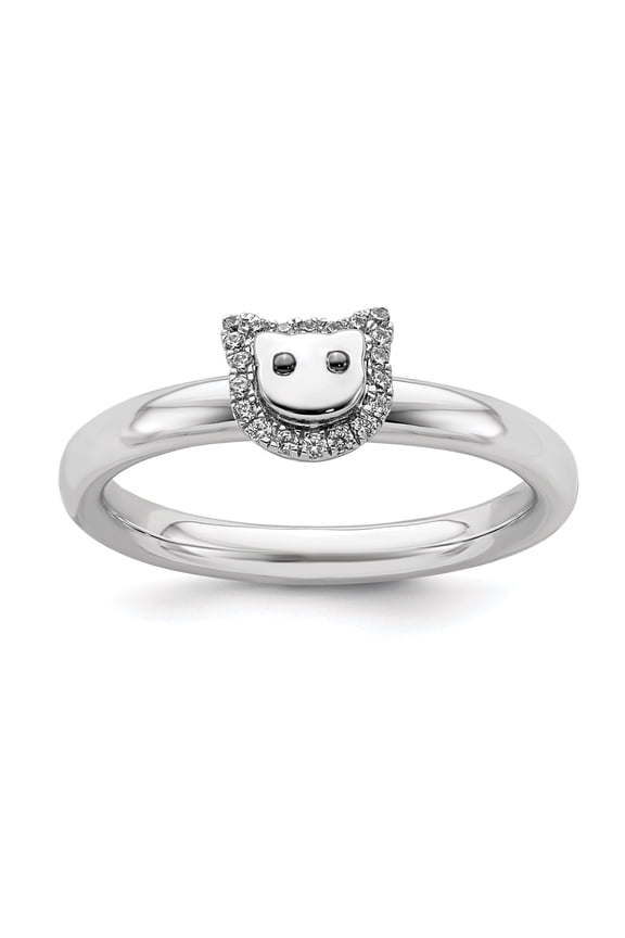 Sterling Silver Cat Diamond Ring