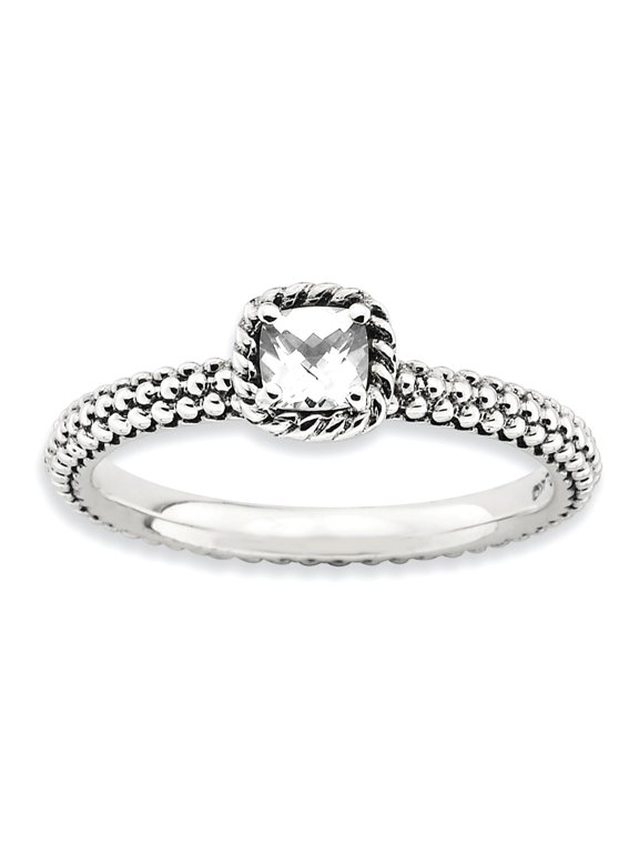 Stackable Expressions Sterling Silver Checker-cut White Topaz Antiqued Ring