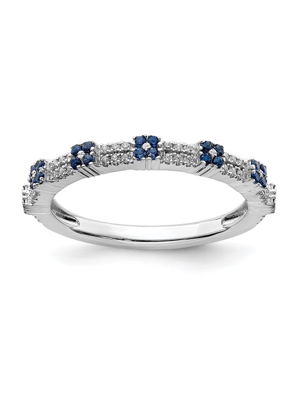 Sterling Silver Created Sapphire and Diamond Ring