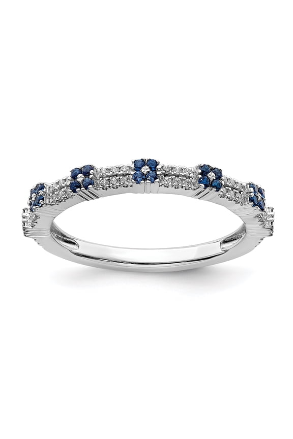 Sterling Silver Created Sapphire and Diamond Ring