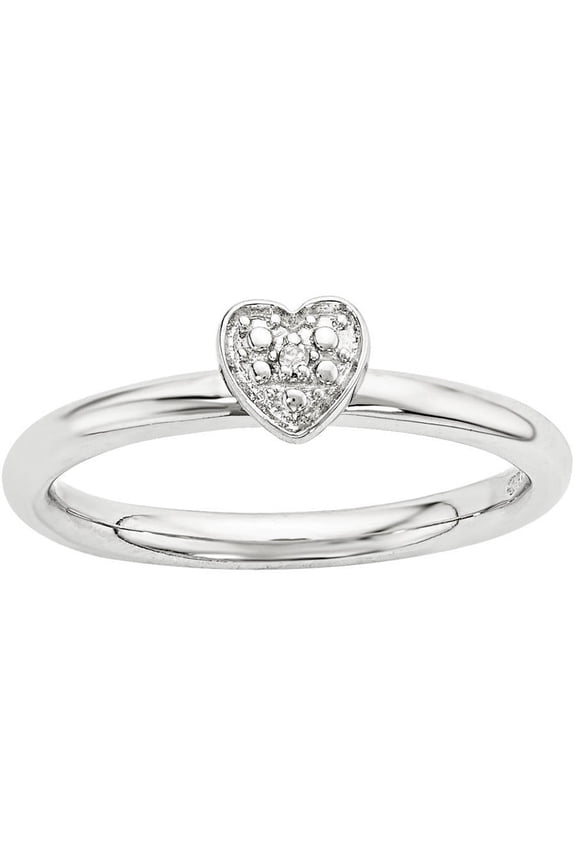 Sterling Silver Diamond Polished Heart Ring