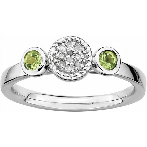 Stackable Expressions Sterling Silver Double Round Peridot and Diamond Ring
