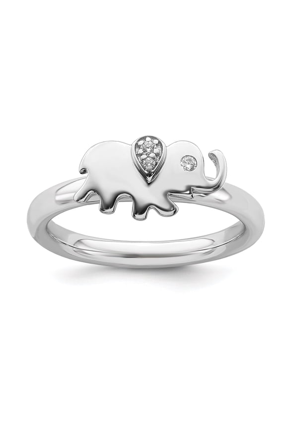 Sterling Silver Elephant Diamond Ring