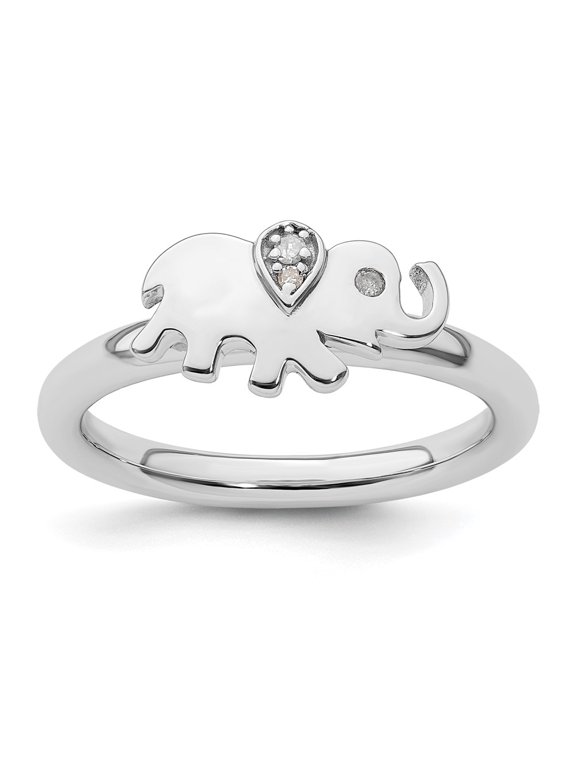Sterling Silver Elephant Diamond Ring