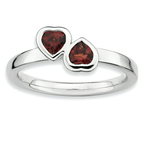 Stackable Expressions Sterling Silver Garnet Double Heart Stackable Ring