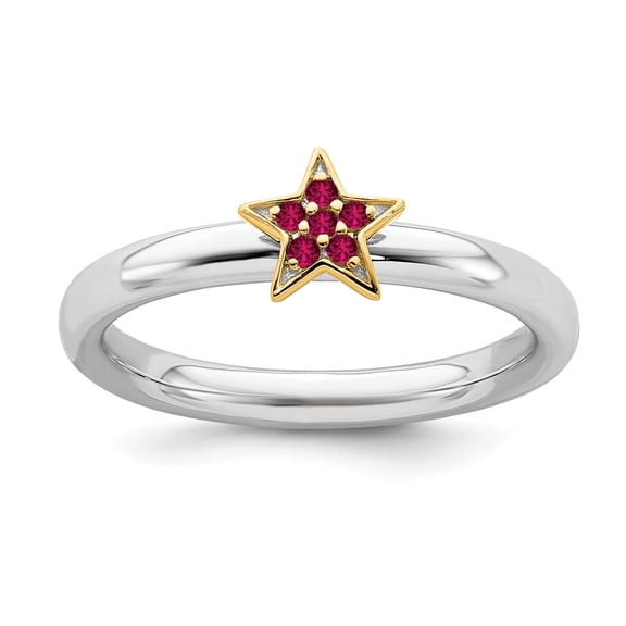 Stackable Expressions Sterling Silver Gold-Plated Lab Created Ruby Star Ring