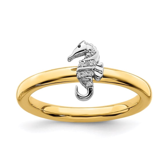 Stackable Expressions Sterling Silver Gold-Tone Seahorse Diamond Ring