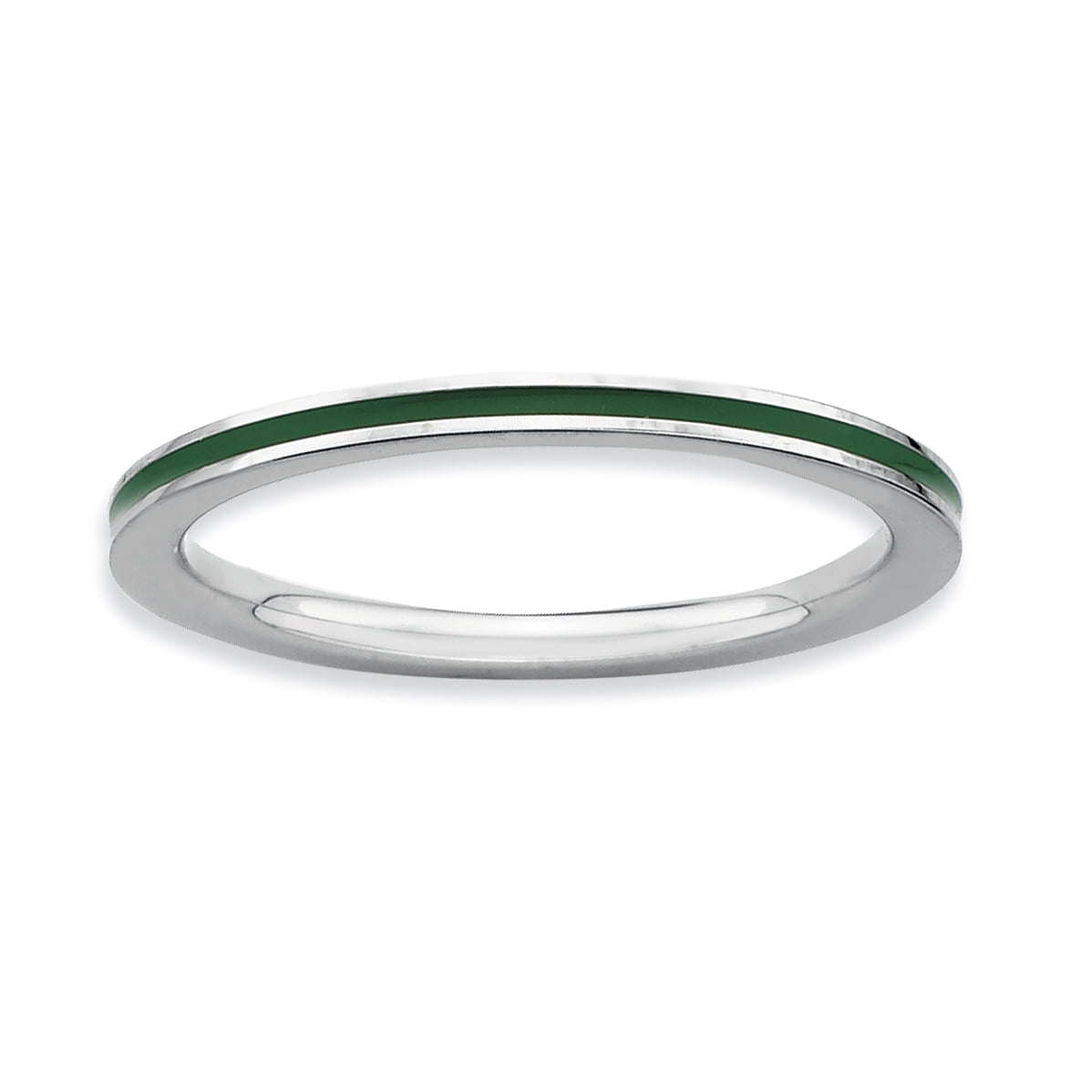 925 Sterling Silver Polished Stackable Green Enameled 1.5mm Ring Size 7 Stackable Ring for Women