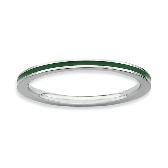 Stackable Expressions Sterling Silver Green Enameled 1.5mm Ring