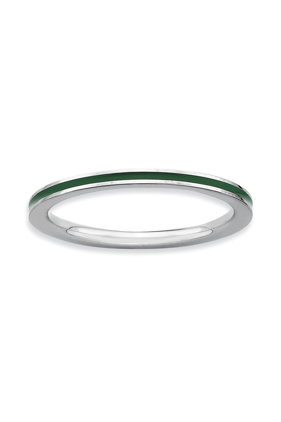 Stackable Expressions Sterling Silver  Green Enameled 1.5mm Ring