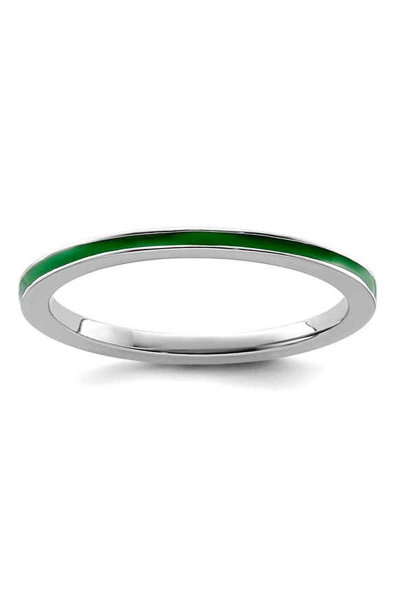 Stackable Expressions Sterling Silver Green Enameled 1.5mm Stackable Ring