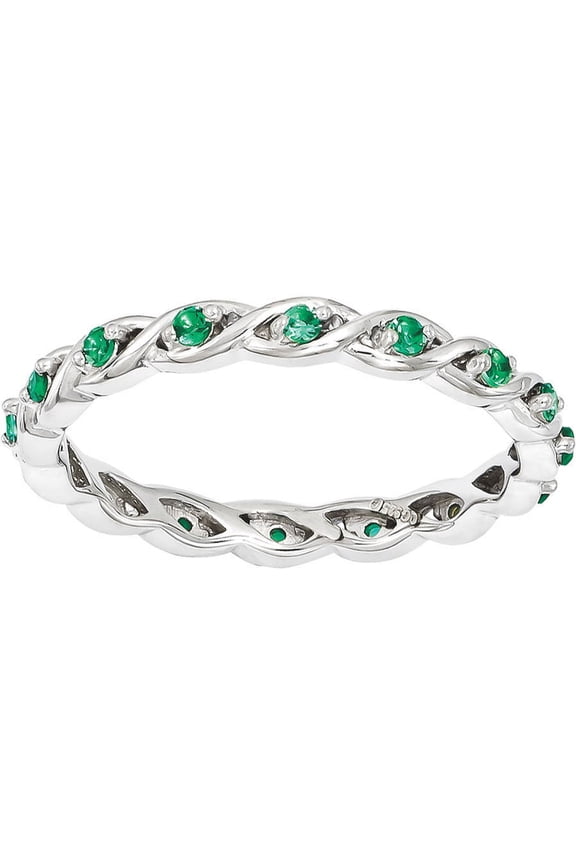 Sterling Silver Lab Created Emerald Ring