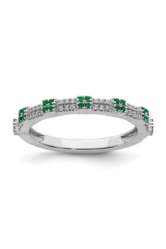 Sterling Silver Lab Created Emerald and Diamond Ring