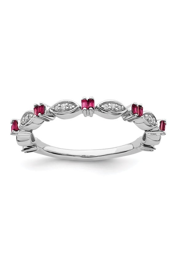 Sterling Silver Lab Created Ruby Diamond Ring