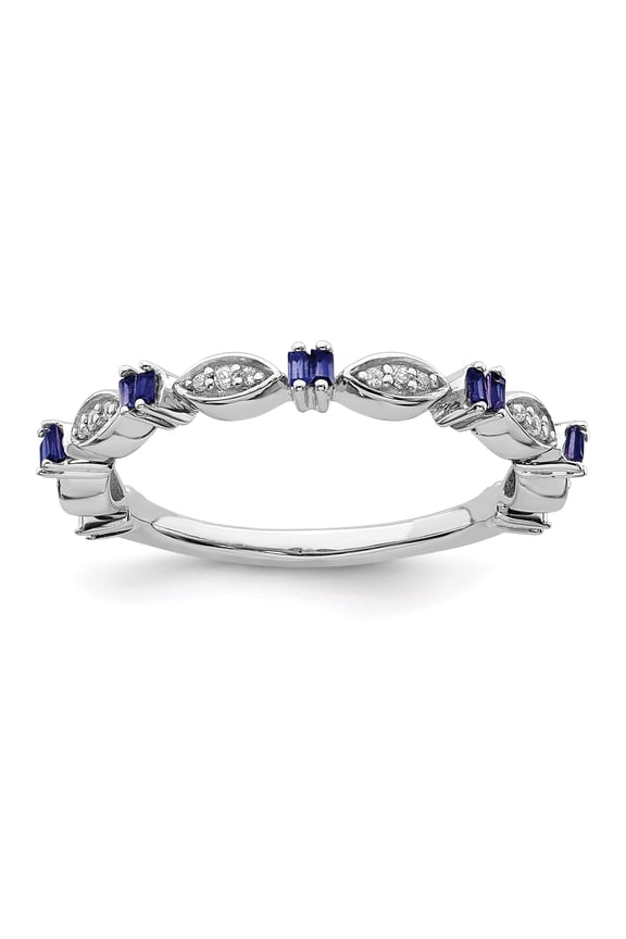 Sterling Silver Lab Created Sapphire Diamond Ring