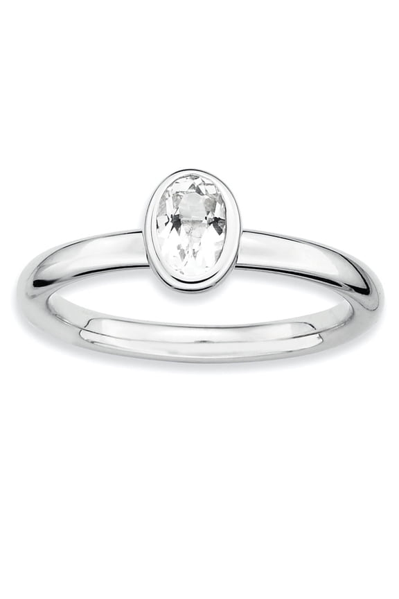 Stackable Expressions Sterling Silver  Oval White Topaz Ring