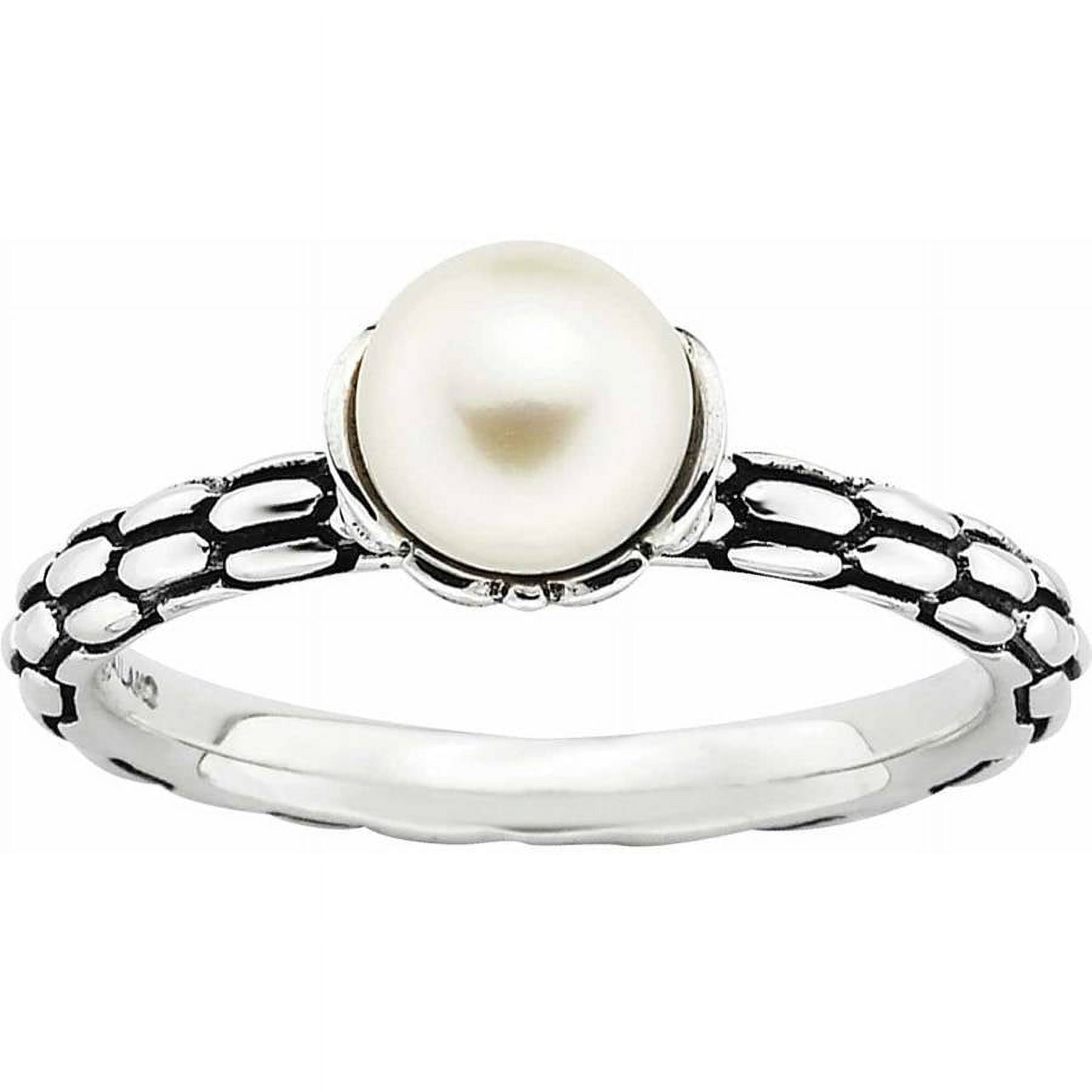 Stackable Expressions Sterling Silver Patterned White Fresh Water Cultured Pearl Ring