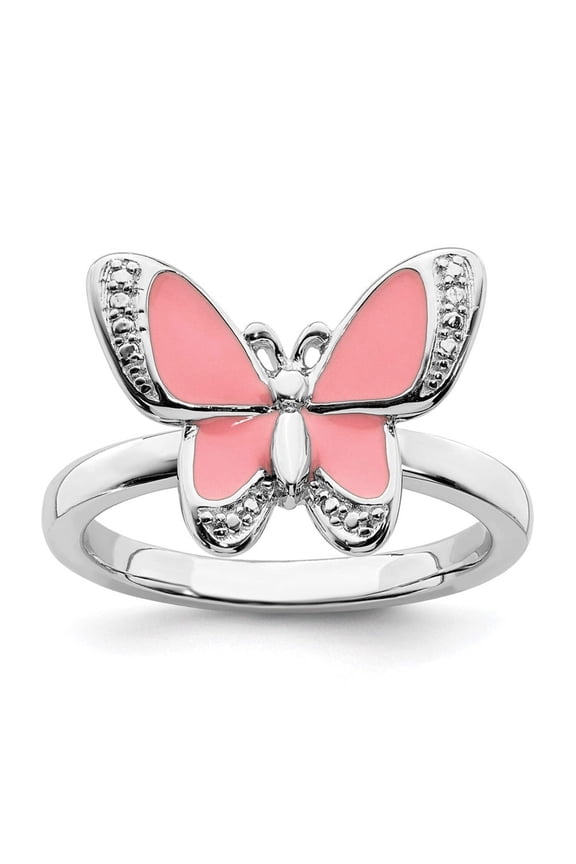 Stackable Expressions Sterling Silver Pink Enamel Butterfly Ring