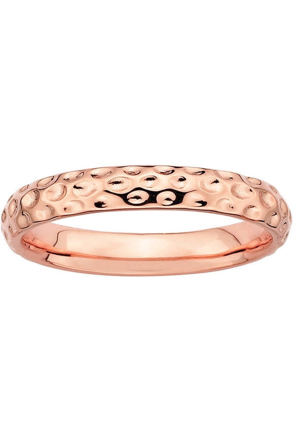 925 Sterling Silver Polished Patterned Stackable Pink Plated Ring Size 5 -  Jewelry Gift for Mom