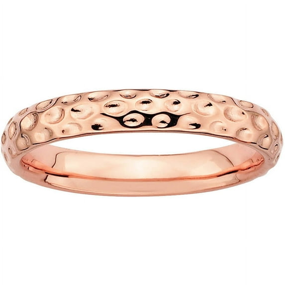 925 Sterling Silver Polished Patterned Stackable Pink Plated Ring Size 5 - Jewelry Gift for Mom