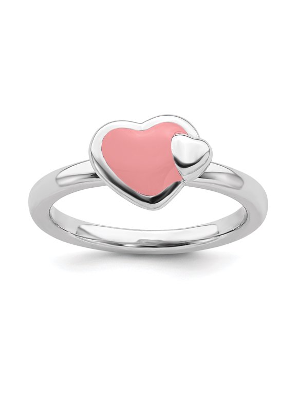 Stackable Expressions Sterling Silver Polished Pink Enameled Heart Ring