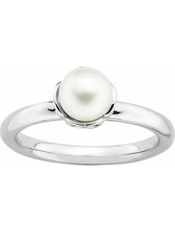 Stackable Expressions Sterling Silver Polished White Fresh Water Cultured Pearl Ring