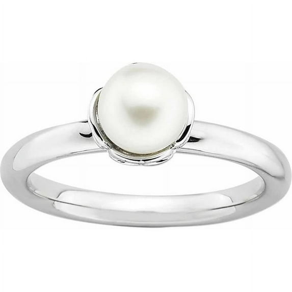 Stackable Expressions Sterling Silver Polished White Fresh Water Cultured Pearl Ring