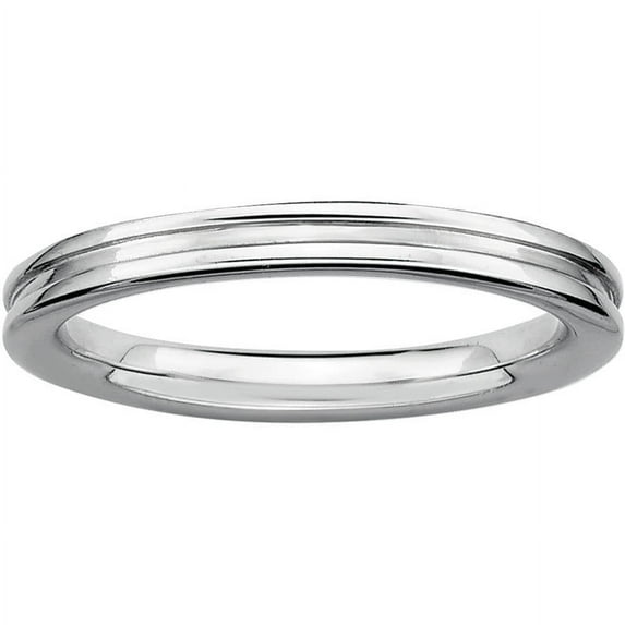 Stackable Expressions Sterling Silver Rhodium Grooved Ring