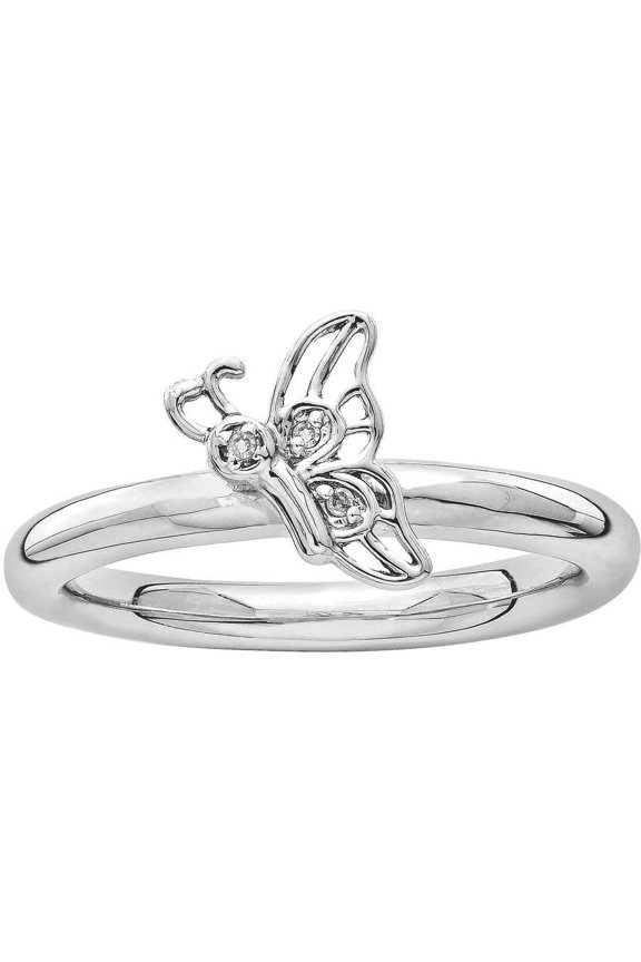 Stackable Expressions Sterling Silver Rhodium-plated Diamond Butterfly Ring