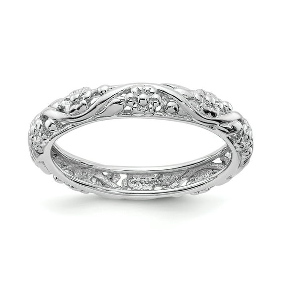 Stackable Expressions Sterling Silver Rhodium-plated Floral Ring