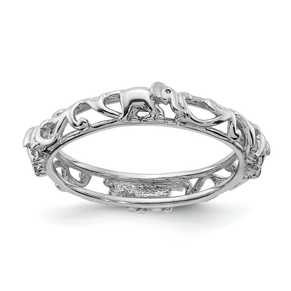 Stackable Expressions Sterling Silver Rhodium-plated Patterned Elephant Ring
