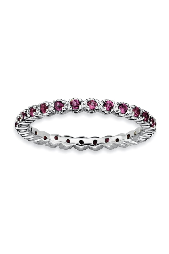 925 Sterling Silver Polished Prong set Patterned Stackable Rhodolite Garnet Ring Size 9 Stackable Ring for Women