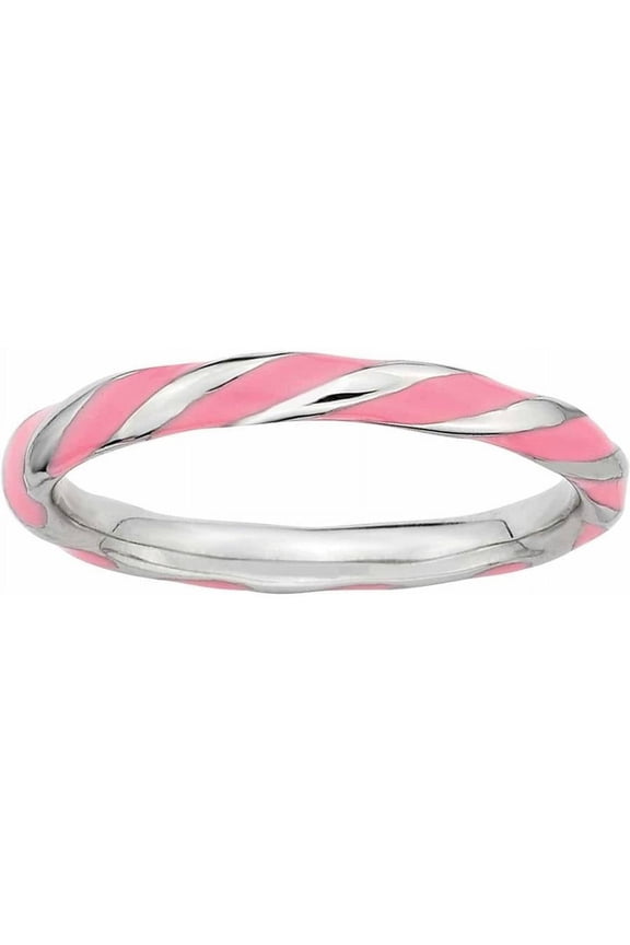 Sterling Silver Twisted Pink Enameled Ring