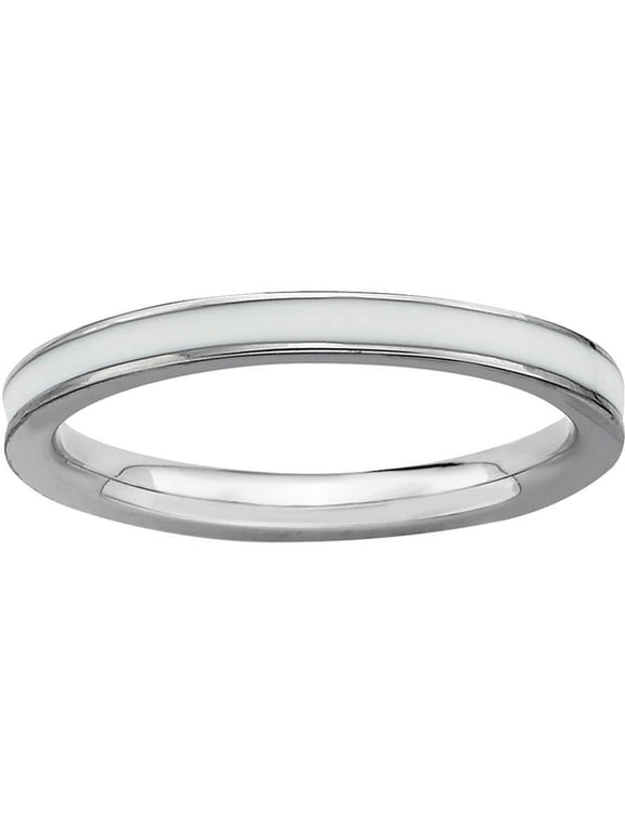 Sterling Silver White-Enameled 2.25mm Ring