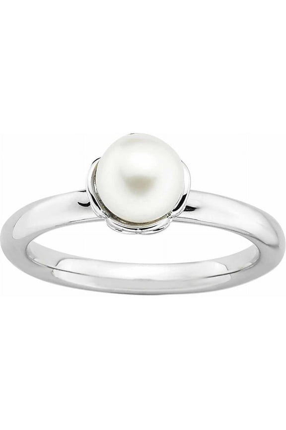 Stackable Expressions Sterling Silver White Freshwater Cultured Pearl Ring