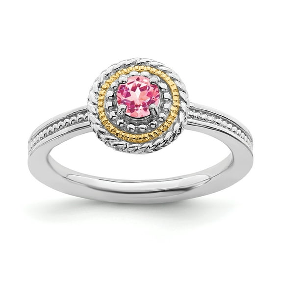 Stackable Expressions Sterling Silver and 14 Karat Yellow Gold Accent Pink Tourmaline Ring