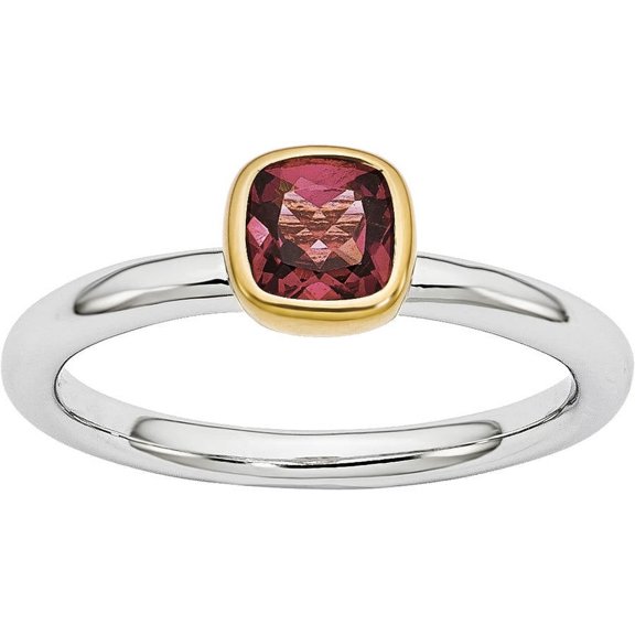 Stackable Expressions Sterling Silver with Yellow Gold-plated Pink Tourmaline Ring