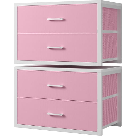 Stackable Fabric Closet Drawers 2 Pack Pink Large Size 15.7 D x 21.1 W x 16.1 H Inches